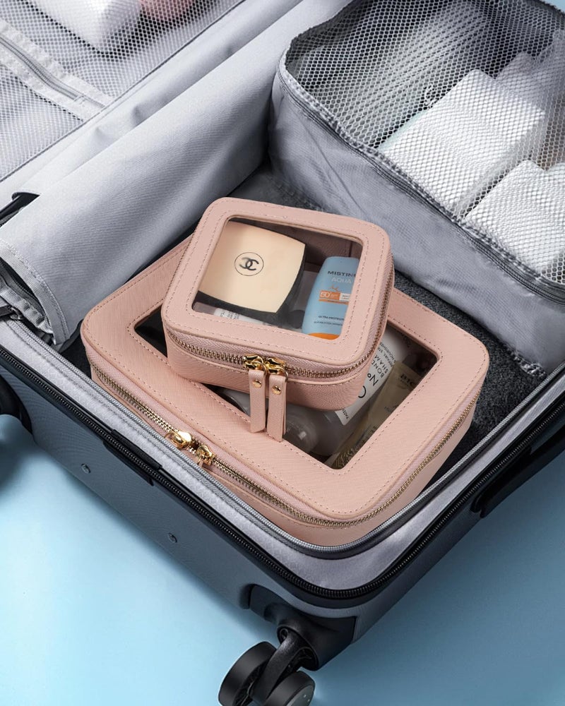 LETGO Clear Makeup Bags Set - TSA Approved Toiletry Bag with Handle Large Opening, Clear Toiletry Bags Case Pouch for Traveling Travel Car Orangizer Storage Essentials (Mini+Large Nude) - Image 4